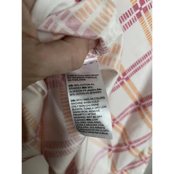 Chicos 2 Womens Shirt Size 14 3/4 Sleeve No Iron Button Down Front Pink Orange - Picture 7 of 7